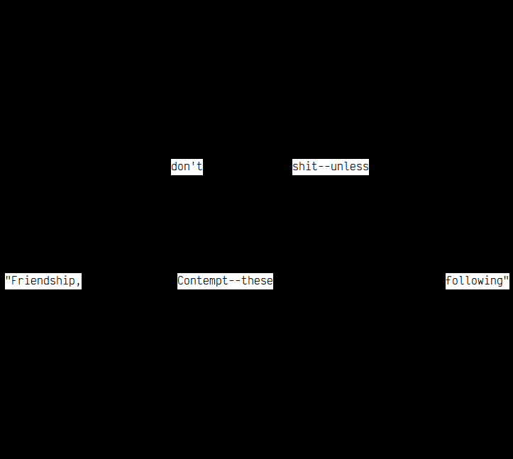 Diff poem from I Don't Bash Back I Shoot First: don't shit--unless "Friendship, Contempt--these following"
